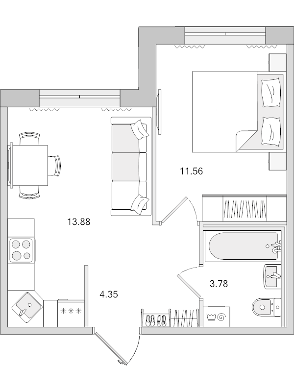 1 ккв 33,6 м²