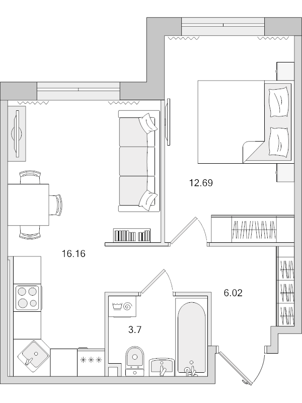 2 ккв (Евро) 38,6 м²
