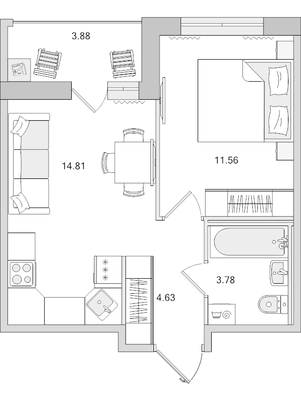 1 ккв 38,7 м²