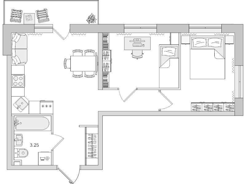 3 ккв (Евро) 54 м²
