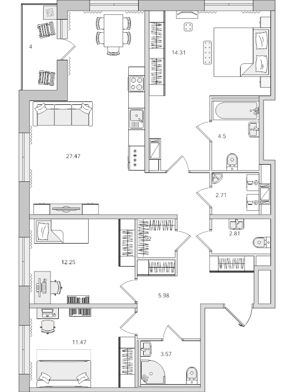 4 ккв (Евро) 106,9 м²
