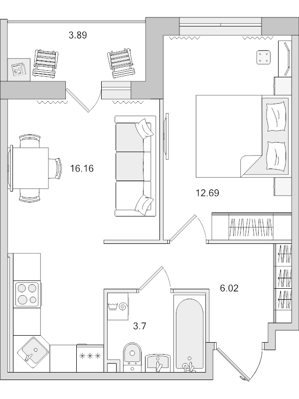 2 ккв (Евро) 42,5 м²