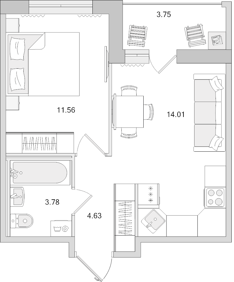 1 ккв 37,7 м²