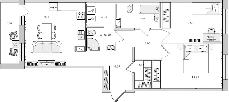 3 ккв (Евро) 79,9 м²