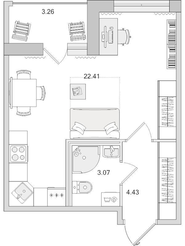 Студия 33,2 м²