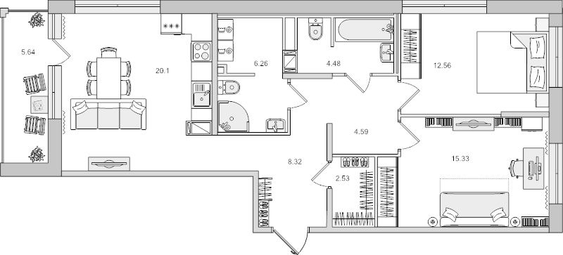3 ккв (Евро) 79,8 м²