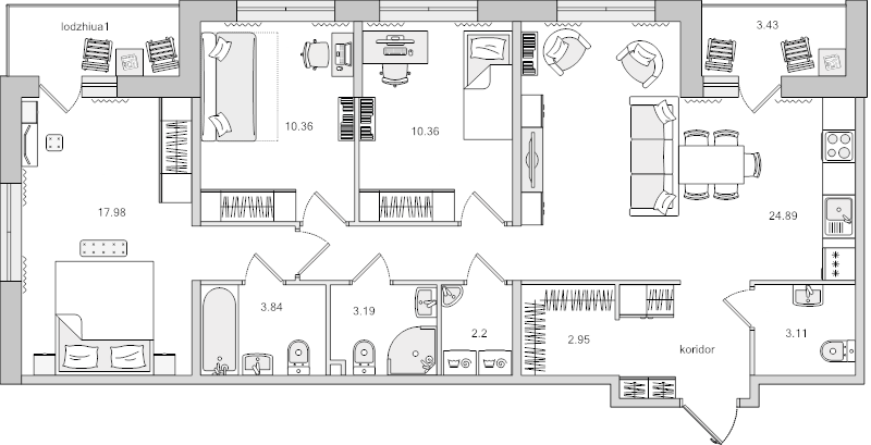 4 ккв (Евро) 95,5 м²