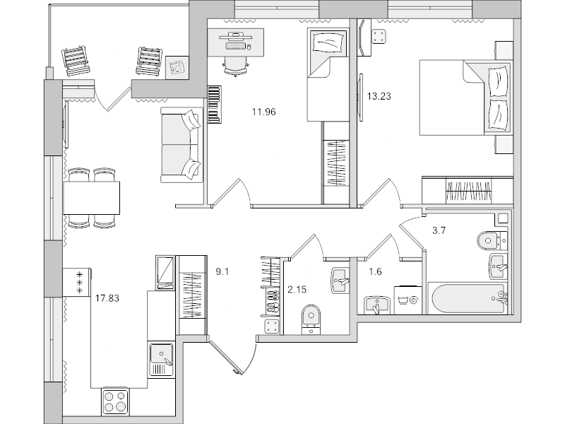 3 ккв (Евро) 64,2 м²