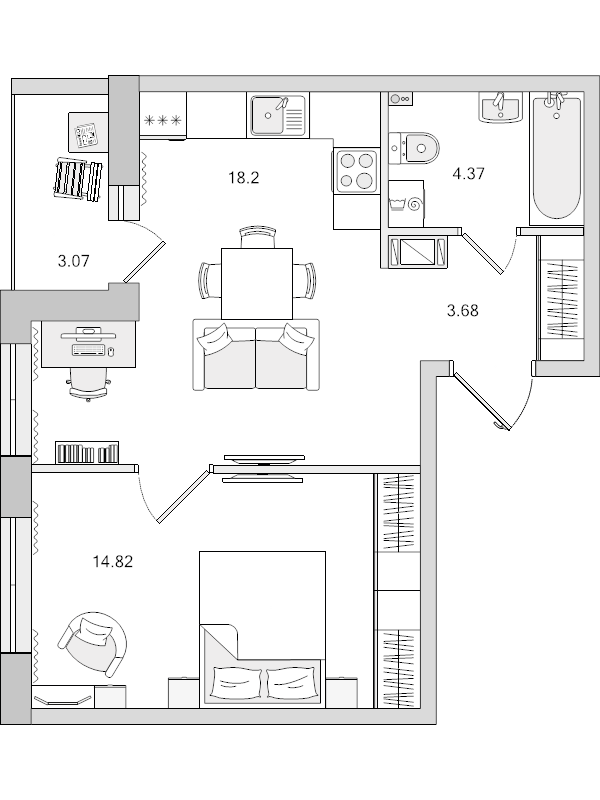 2 ккв (Евро) 44,1 м²