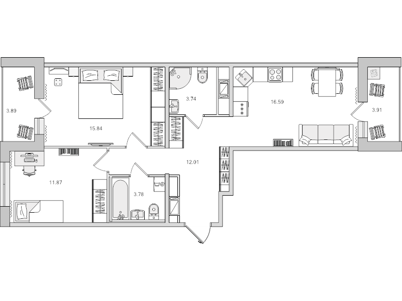 3 ккв (Евро) 71,6 м²