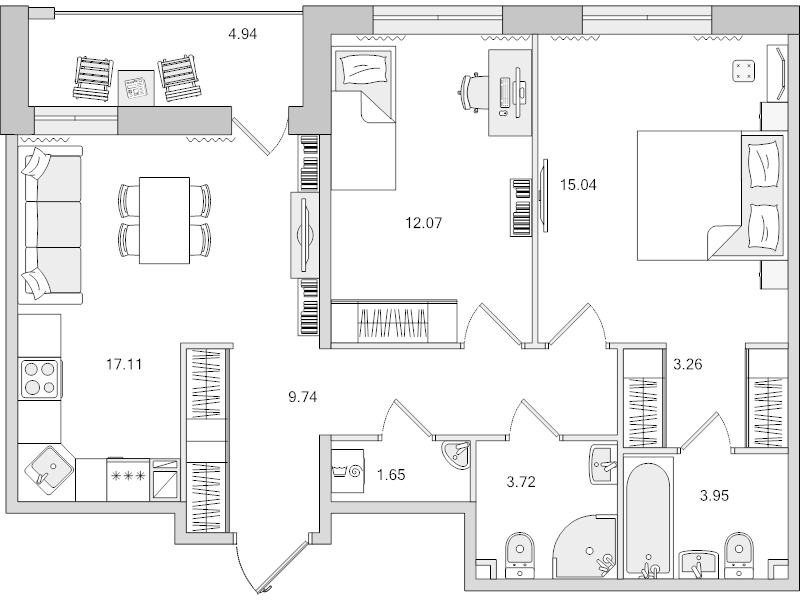 3 ккв (Евро) 71,5 м²