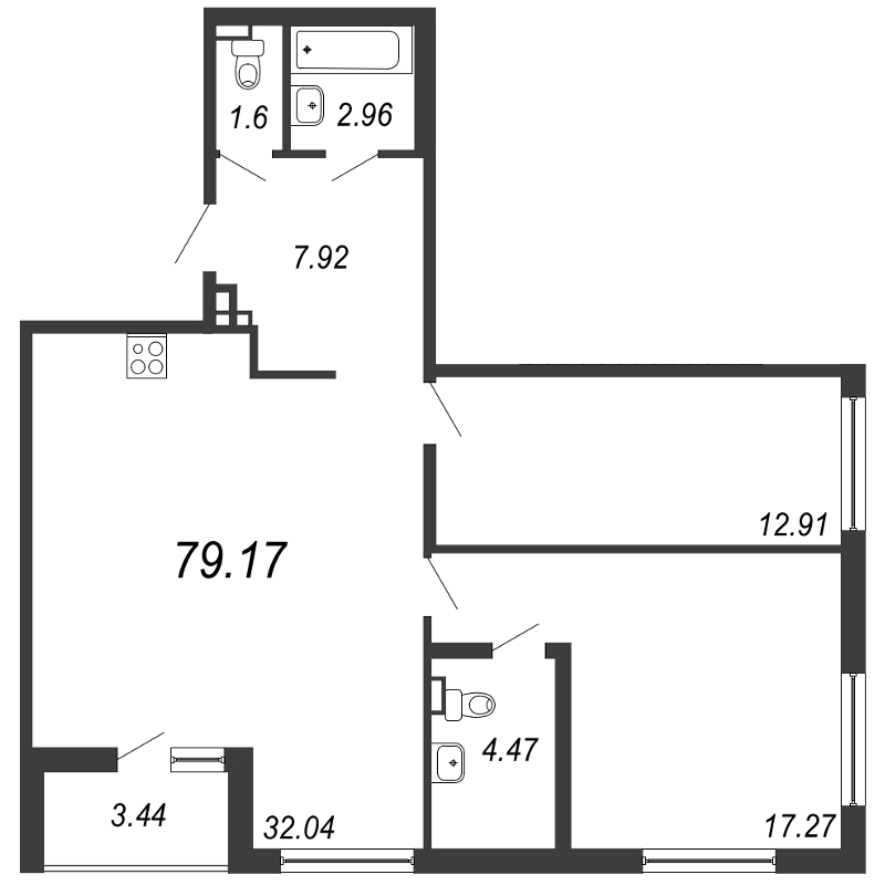 3 ккв (Евро) 82,6 м²