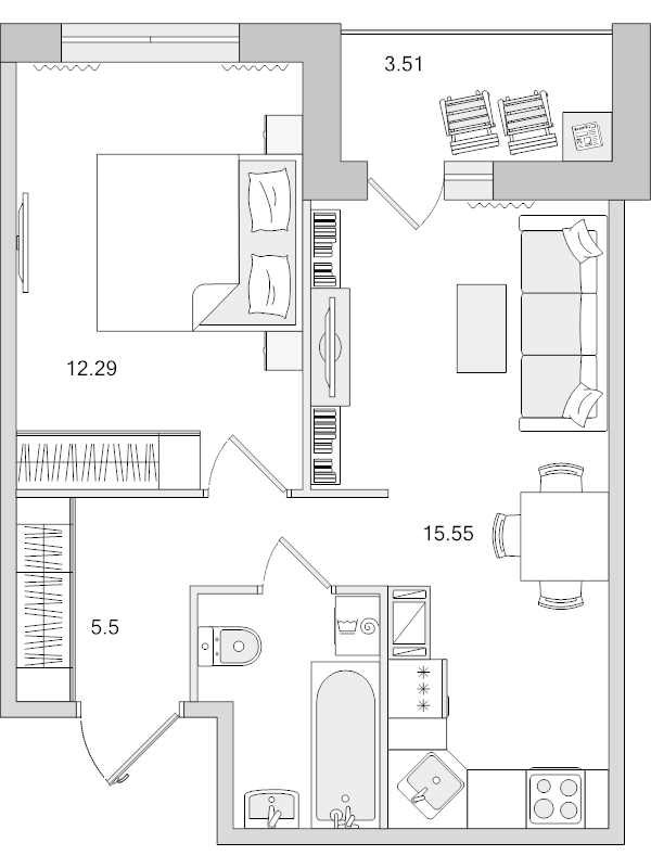 2 ккв (Евро) 40,9 м²