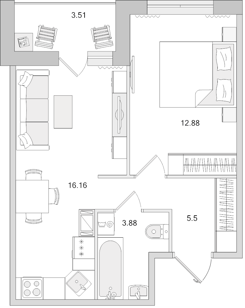 2 ккв (Евро) 41,9 м²