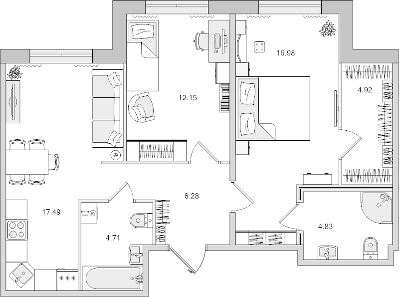 3 ккв (Евро) 67,4 м²