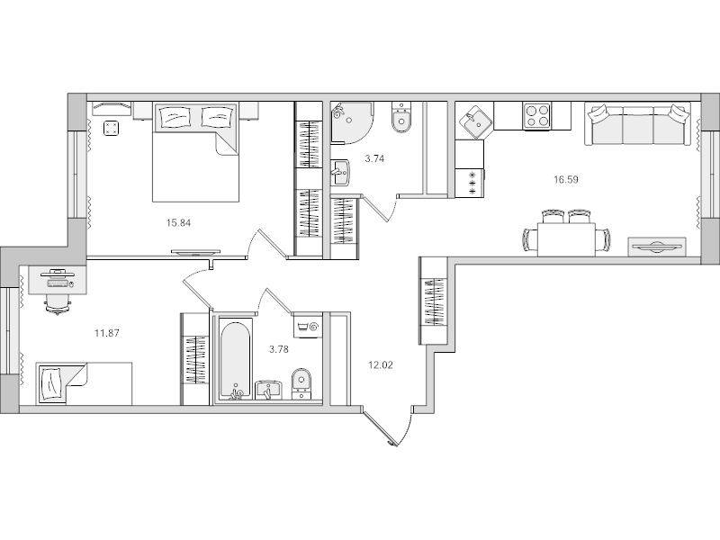3 ккв (Евро) 63,8 м²