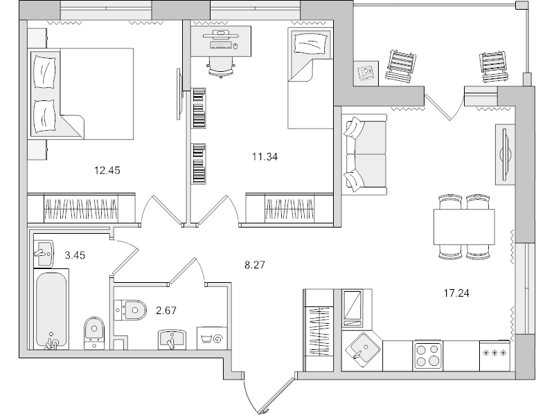 3 ккв (Евро) 60,9 м²