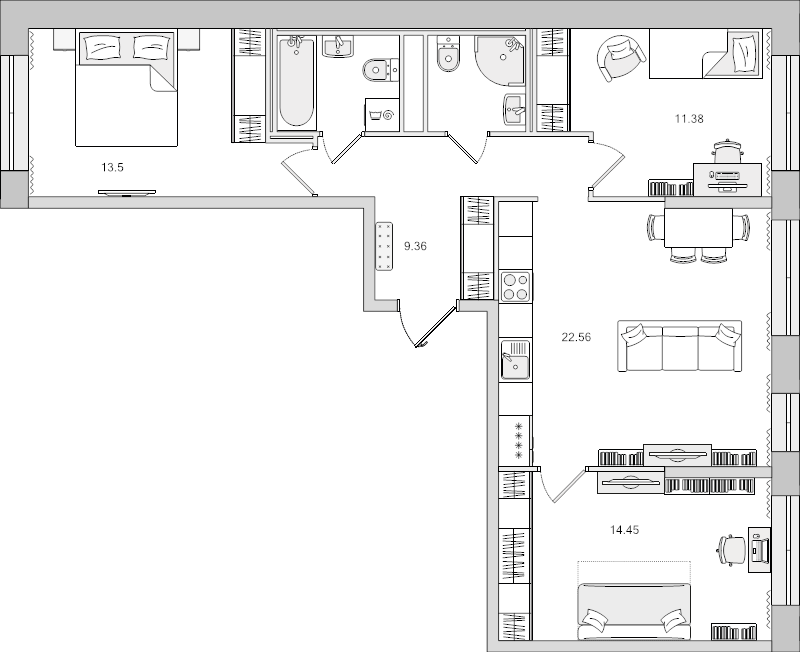 4 ккв (Евро) 78,1 м²