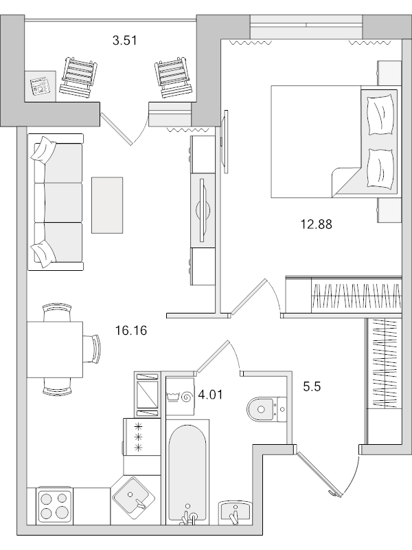 2 ккв (Евро) 42,1 м²