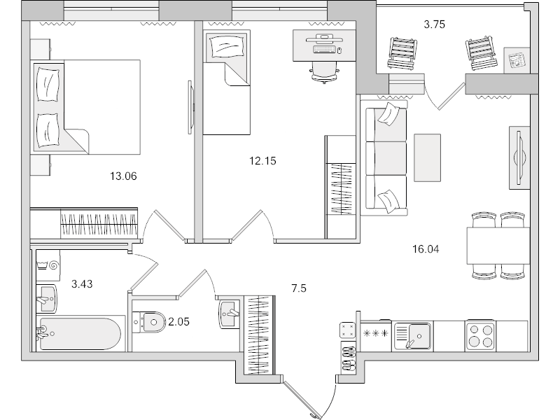 3 ккв (Евро) 58 м²