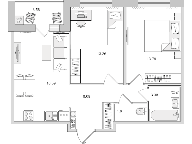 3 ккв (Евро) 60,5 м²