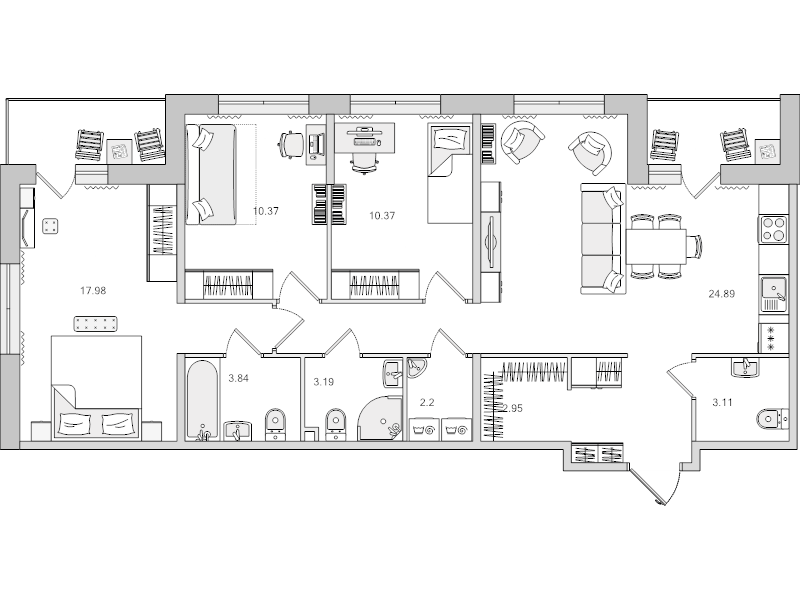 4 ккв (Евро) 95,5 м²