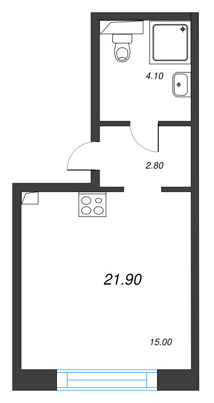 Студия 21,9 м²