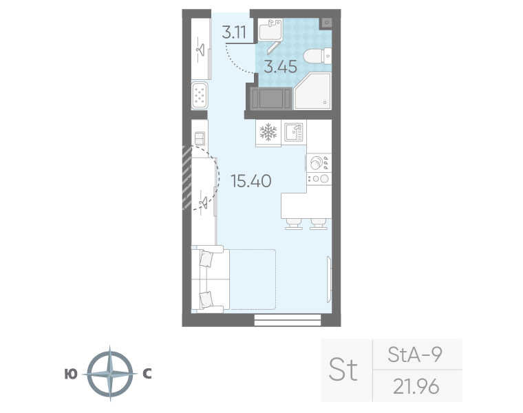 Студия 22 м²