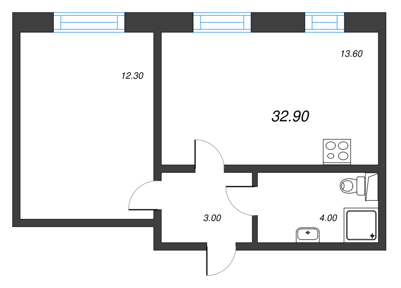 1 ккв 32,9 м²