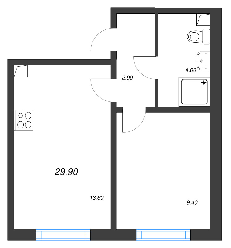 1 ккв 29,9 м²