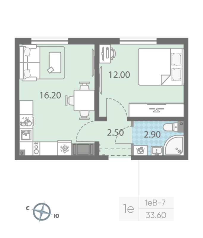 2 ккв (Евро) 32,9 м²
