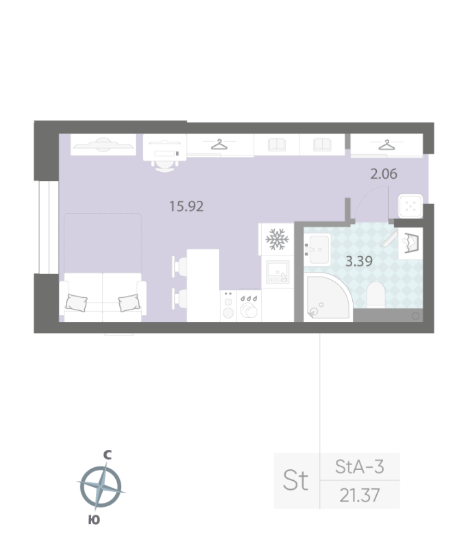 Студия 21,4 м²