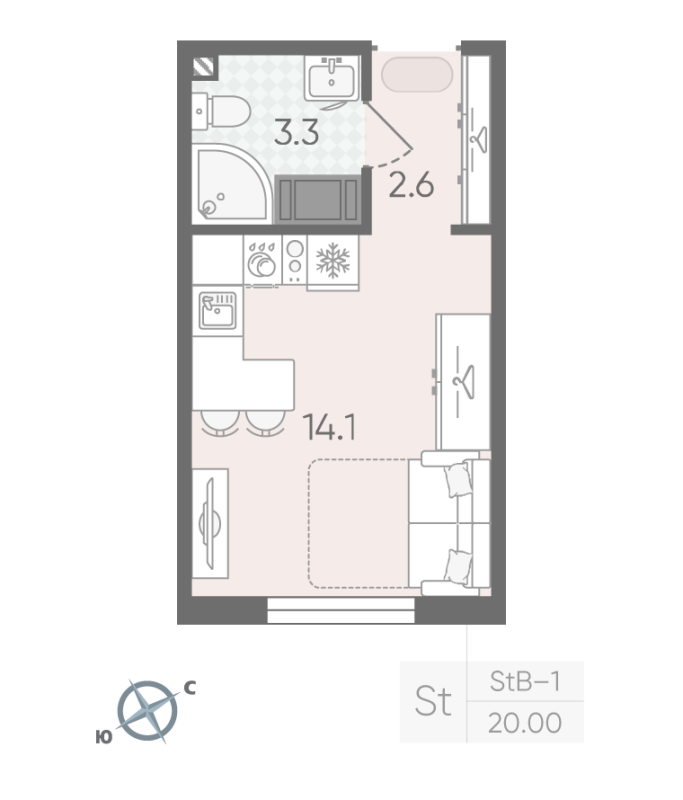 Студия 20 м²