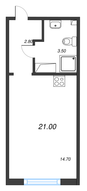 Студия 21 м²