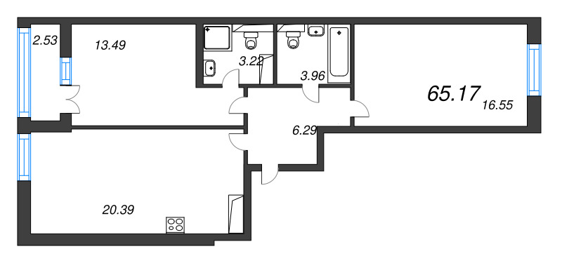 3 ккв (Евро) 65,2 м²