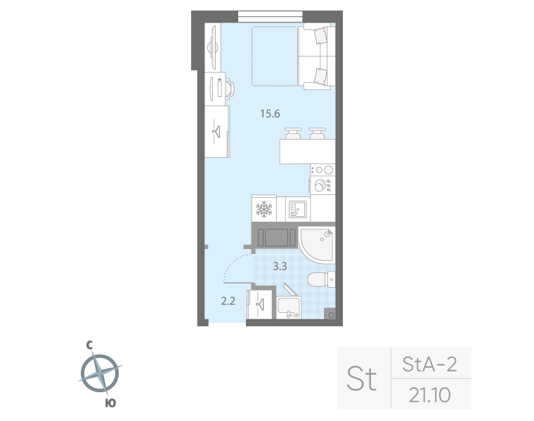 Студия 21,1 м²