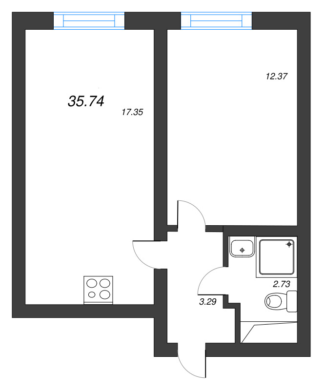 2 ккв (Евро) 35,7 м²