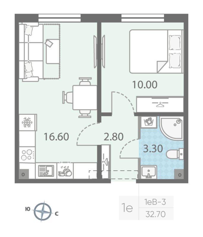 2 ккв (Евро) 33,5 м²