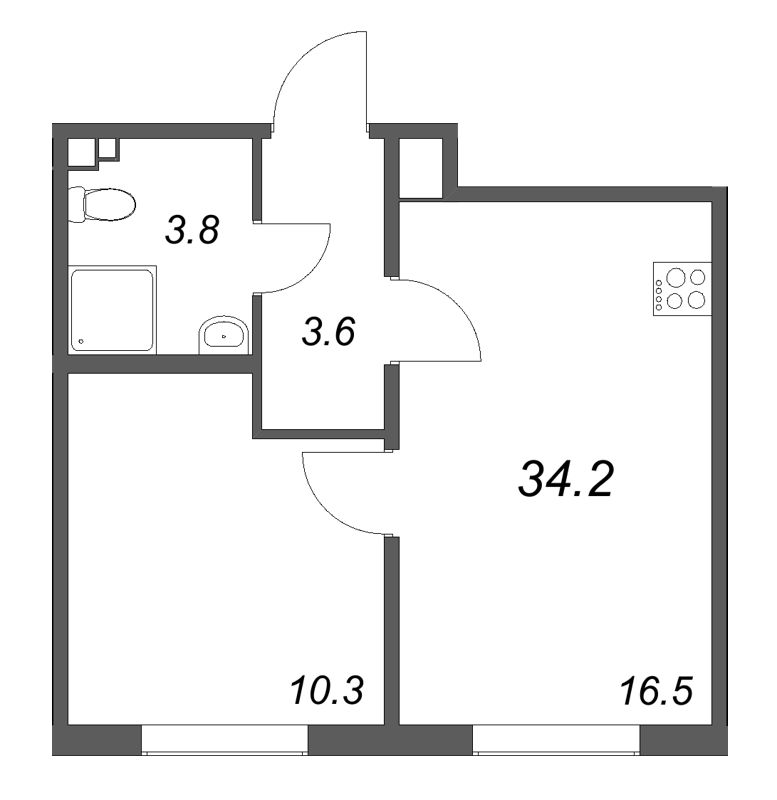 2 ккв (Евро) 34,2 м²
