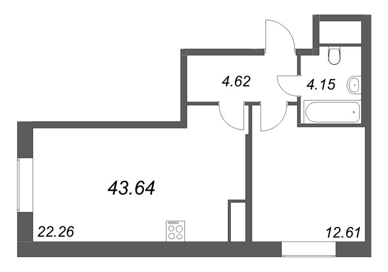 2 ккв (Евро) 43,6 м²