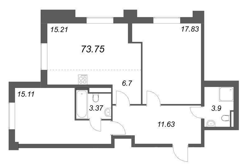 3 ккв (Евро) 73,8 м²