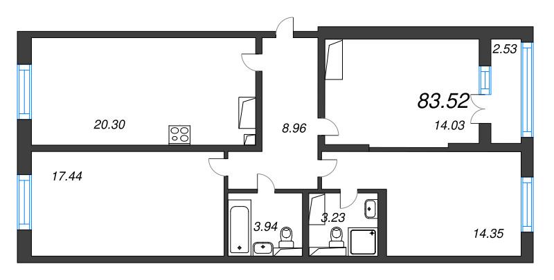 4 ккв (Евро) 83,5 м²