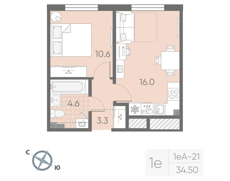 2 ккв (Евро) 34,5 м²