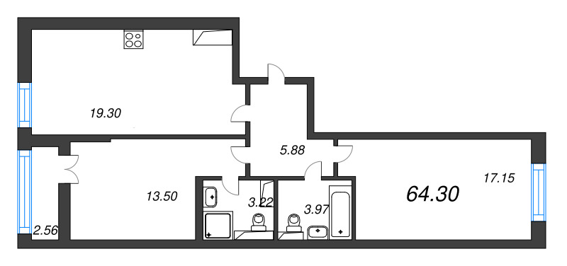 3 ккв (Евро) 64,3 м²