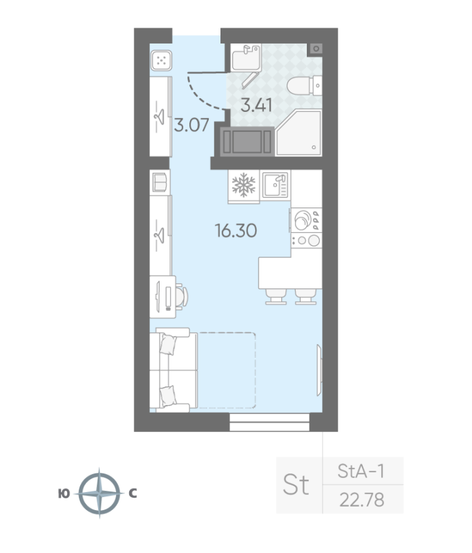 Студия 22,5 м²
