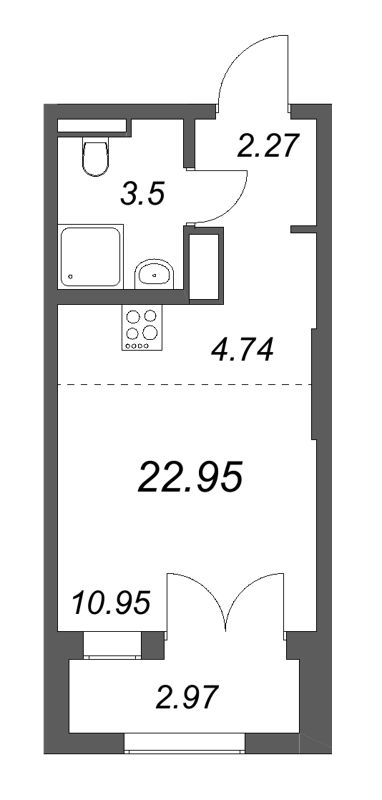 Студия 23 м²