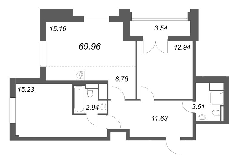 3 ккв (Евро) 70 м²