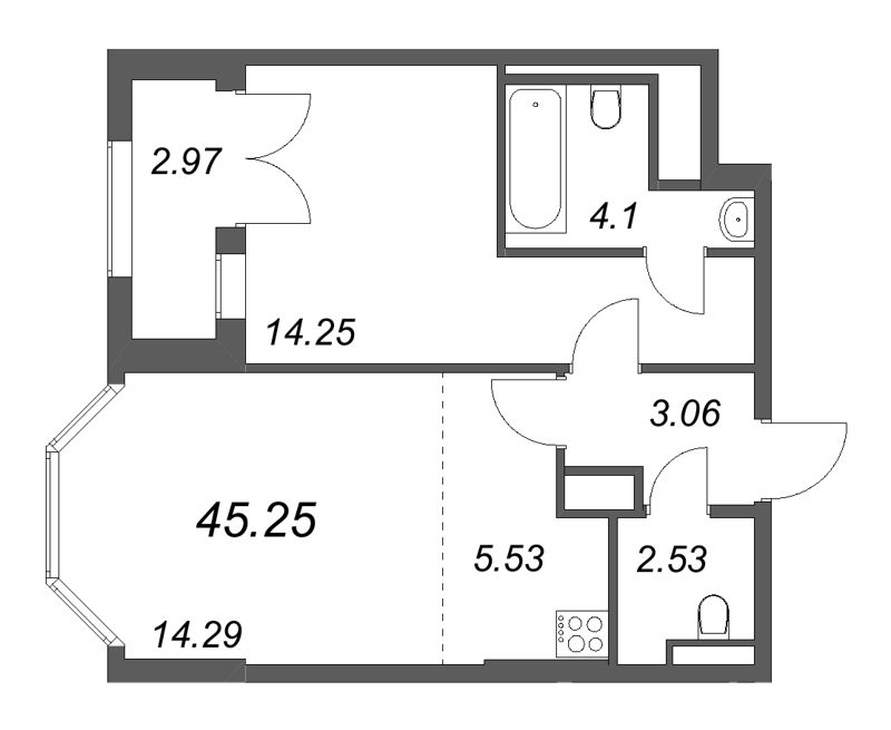 2 ккв (Евро) 45,3 м²