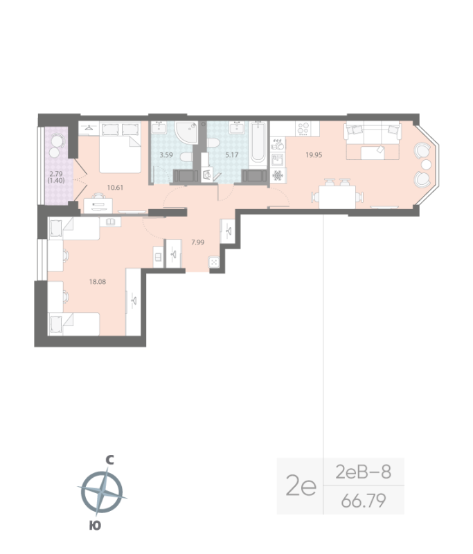 3 ккв (Евро) 66,8 м²