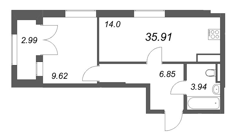 1 ккв 35,9 м²